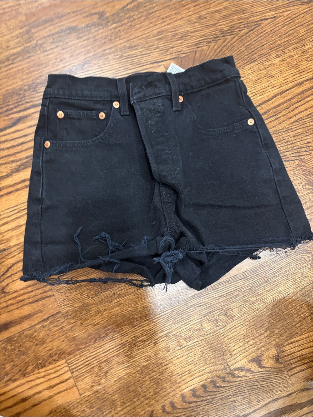 Levi's Black Distressed Raw-Hem Jean Shorts
